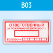 Знак «Ответственный за пожарную безопасность», B03 (пластик, 200х100 мм)